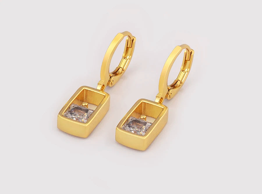 High Quality Hollow Design Rectangle Shape Shiny Zircon Charm Drop Earrings For Women Girl Wedding Party Ear Jewelry Gifts - Floq & Raman