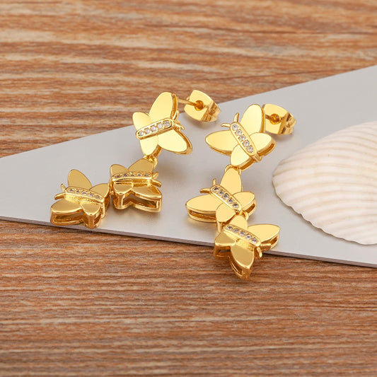 New Trendy Butterfly Shape Shiny Zircon Charm Drop Earrings For Women Girl Ear Jewelry Wholesale Accessories Delicate Gift - Floq & Raman