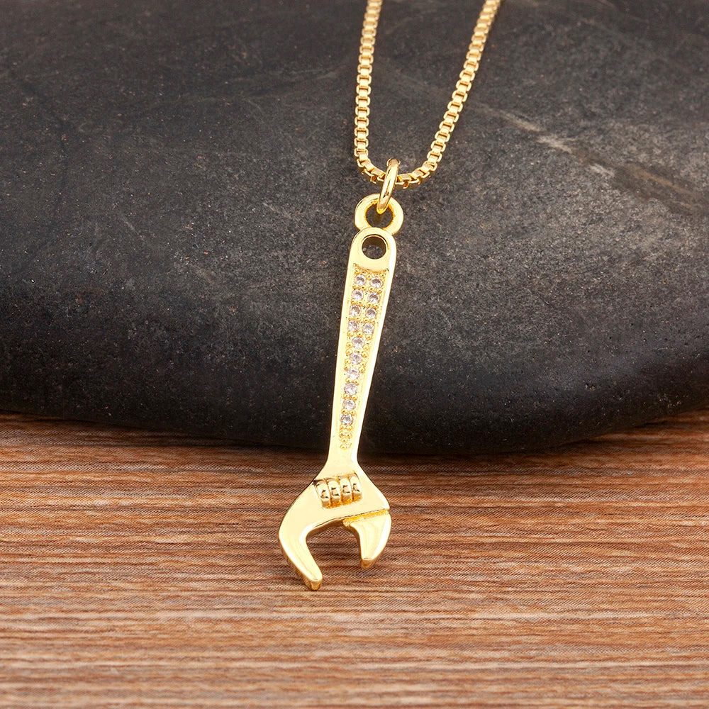 New Popular Balance Hammer Pliers Shape Charm Pendant Necklace 3 Styles For Women Pave Shiny Crystal Zircon Jewelry Gifts - Floq & Raman