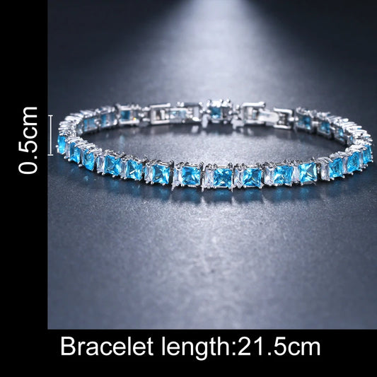 New CZ Cubic Zirconia Light Blue Neat Tennis Bracelet For Women New Year's Gifts Fashion Jewelry Bracciali - Floq & Raman