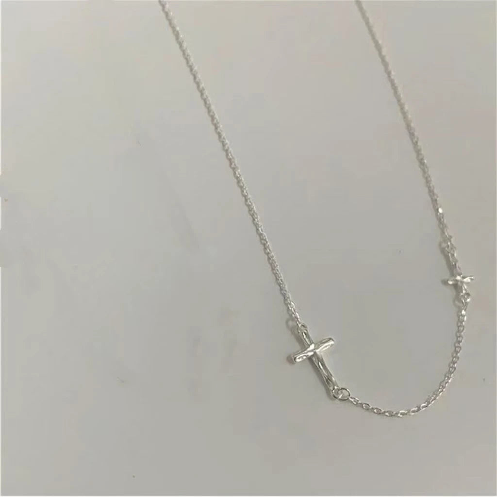 Ladies Cross Necklace S925 Sterling Silver Geometric Collar Chain Exquisite and Small Foldable Necklace Wedding Jewelry - Floq & Raman