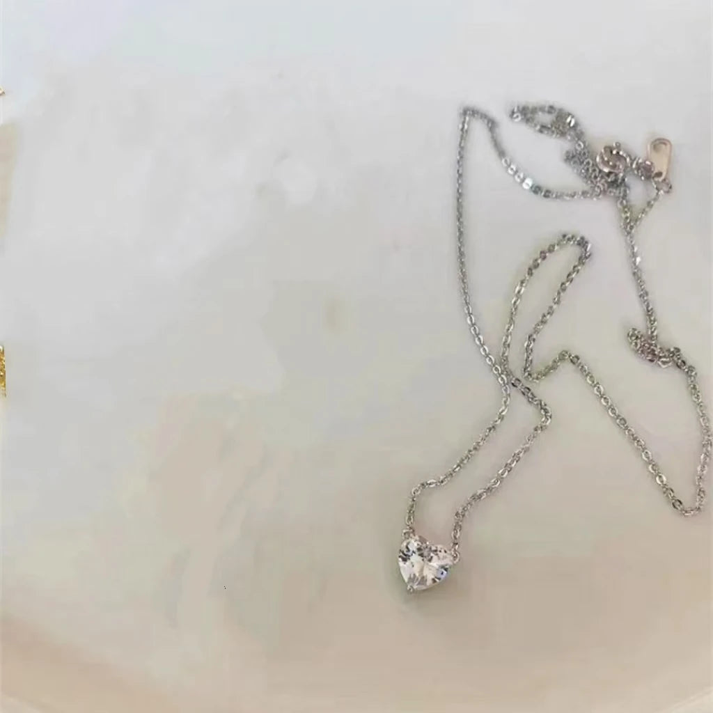 S925 Sterling Silver 14K Gold Plated Heart-Shaped Diamond Necklace Sparkling Gentle Clavicle Chain Jewelry - Floq & Raman