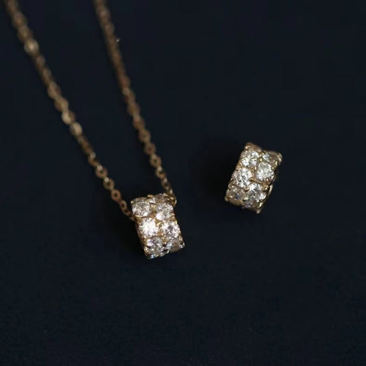 925 Sterling Silver Necklace for Women with Zirconia Transfer Beads 14K Gold Plated Cylindrical Pendant Jewelry AccessoryL - Floq & Raman