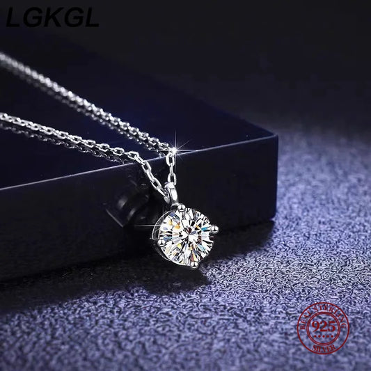 925 sterling silver necklace plated 18K gold four claw single diamond super flash temperament Japan and South Korea light luxury - Floq & Raman