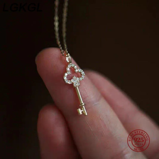 Light Luxury 925 Sterling Silver Plated 14K Gold Zircon Key Pendant Choker Necklace Female Cute Temperament Fine Jewelry - Floq & Raman