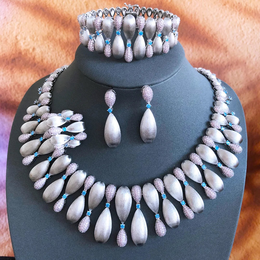 Luxury 4-Piece Knot & Ball African Jewelry Set for Women | Wedding, CZ Cubic Zirconia, Indian & Dubai Bridal Jewelry - Floq & Raman