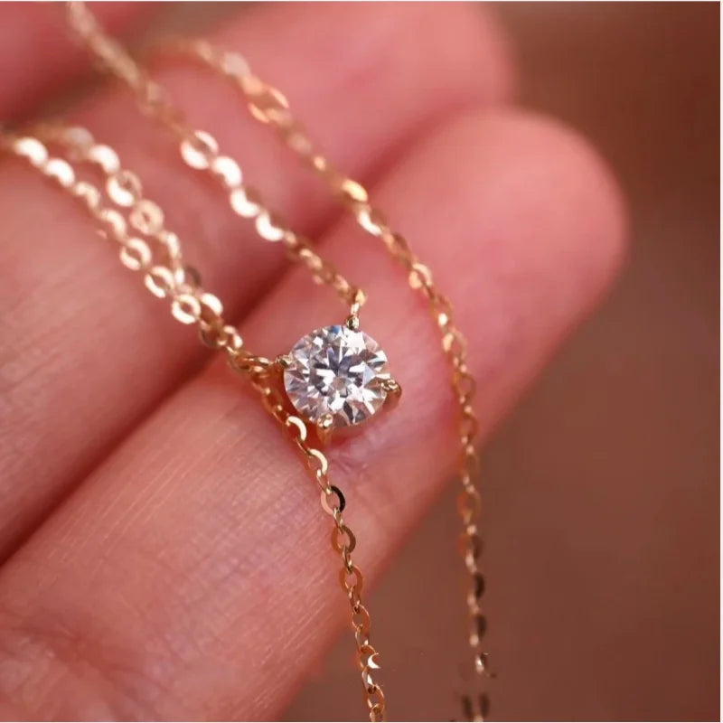 925 Sterling Silver Sparkling Clavicle Chain Choker Necklace Simple Zircon Gypsophila Pendant 18k Necklace For Women - Floq & Raman