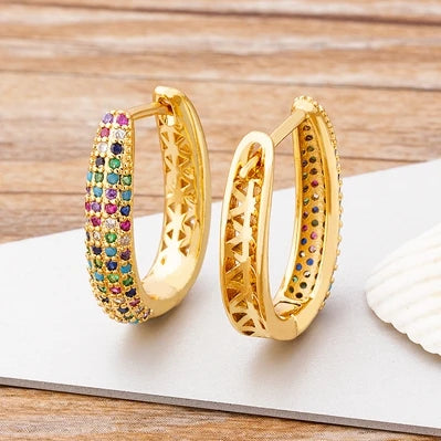 Creative U Shape Design 3 Colors Fashion Cubic Zirconia Hoop Earrings Crystal Ear Buckle Jewelry for Valentine's Day Gift - Floq & Raman