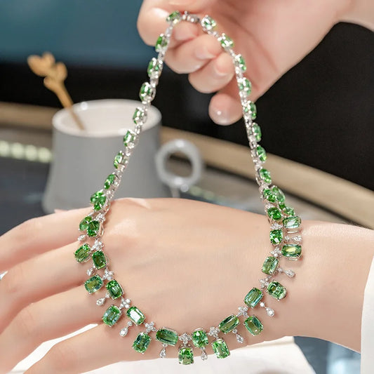 NEW Simulation Green Tourmaline Choker Necklace For Women Wedding Accessories Silver Color Chain European Design Chokers Jewelry - Floq & Raman