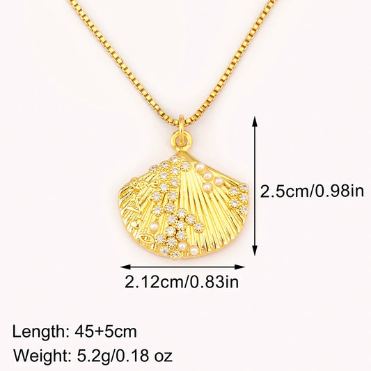 New Fashion Lucky Shell Shape Inlaid Pearl Crystal Zircon Pendant Necklace For Women Female 4 Styles Choice Jewelry Gifts - Floq & Raman