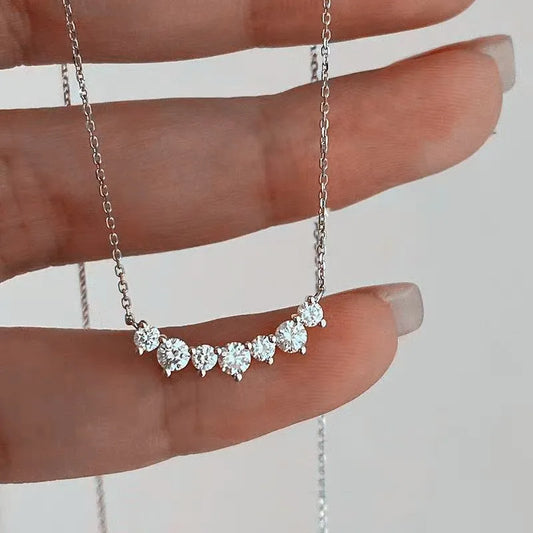 S925 Sterling Silver Simple Pavé Crystal Sparkling Clavicle Chain Necklace Women Light Luxury Wedding Jewelry Accessories - Floq & Raman