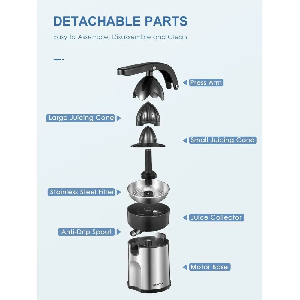 Electric Citrus Juicer with 2 Interchangeable Cones, Dishwasher Safe, BPA-Free, P-Free