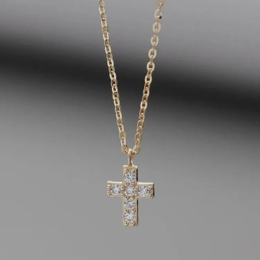 925 sterling silver cross necklace with 14k gold plated simple mini pendant clavicle chain versatile 2024 new style - Floq & Raman