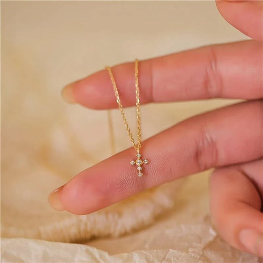 Real 925 Sterling Silver Zircon Cross Pendant Necklaces for Women Minimalist Light Luxury Fine Jewelry Korea Cute Accessor - Floq & Raman