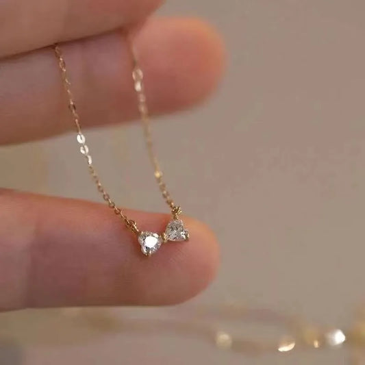 925 Sterling Silver Romantic 14k Gold Plated Shiny Zircon Bow Love Chain Necklace for Women Teen Charming Party Jewelry - Floq & Raman