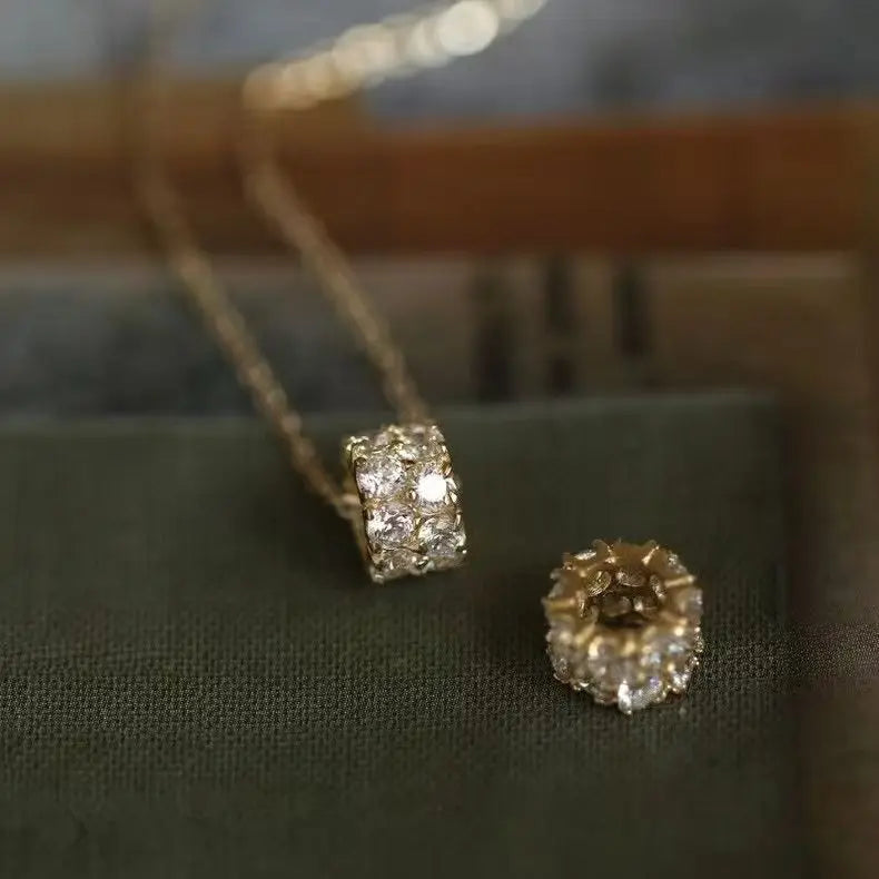 S925 Sterling Silver 14K Gold Plated Women's Necklace Embedded Zirconia Rotating Locket Chain Jewelry Accessory - Floq & Raman