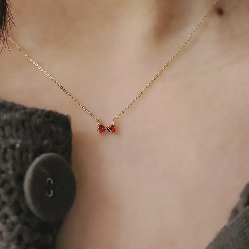 Korean Sweet 5A Zircon Bow 14K Gold Necklace for Women 925 Sterling Silver Temperament Jewelry Gift - Floq & Raman