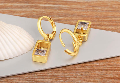 High Quality Hollow Design Rectangle Shape Shiny Zircon Charm Drop Earrings For Women Girl Wedding Party Ear Jewelry Gifts - Floq & Raman