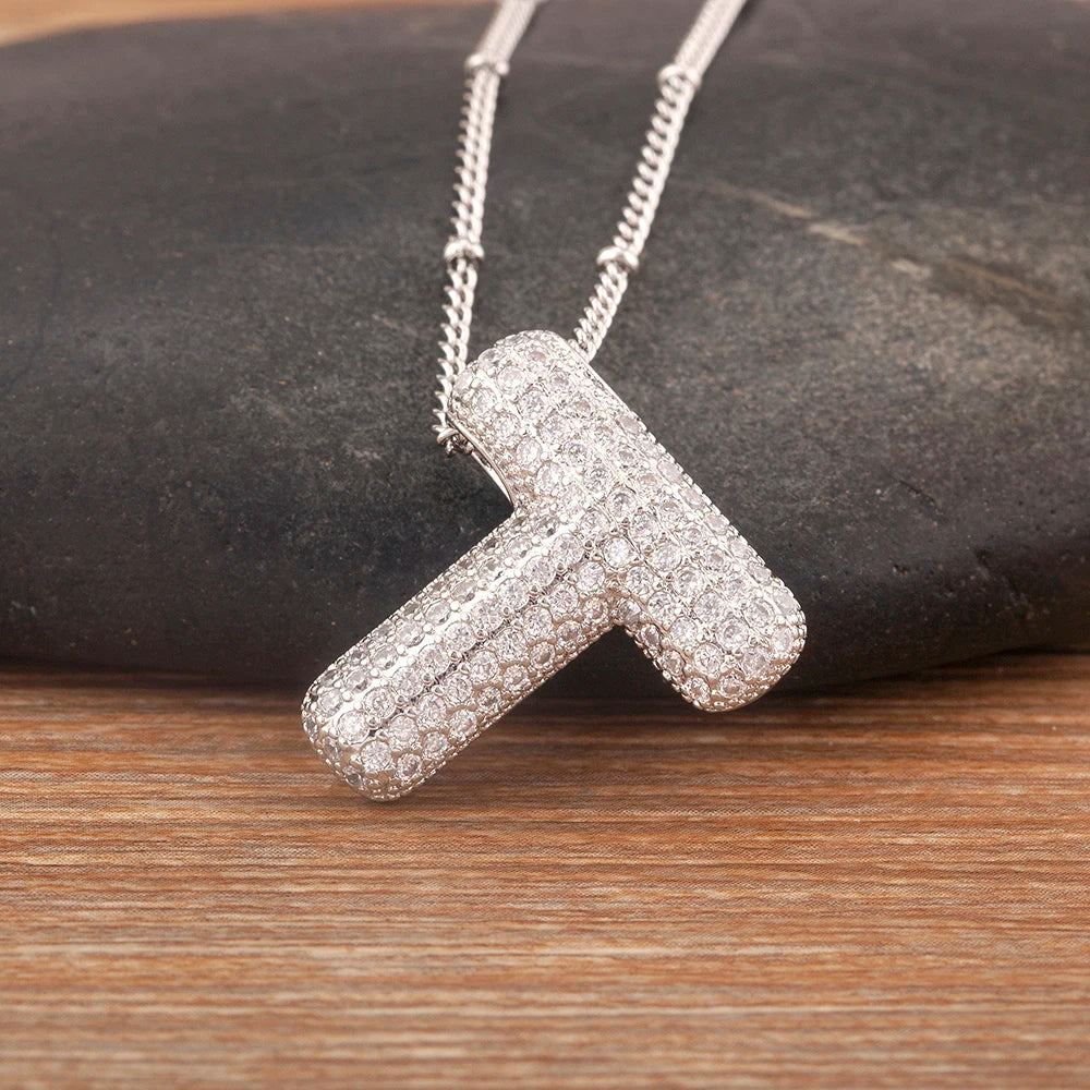 Hot Sale Pave Crystal Zircon A-Z Letters Pendant Necklace Male And Female Couples Name Initials Alphabet Jewelry Fine Gift - Floq & Raman