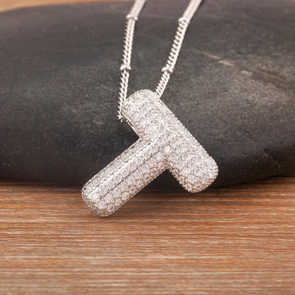 Hot Sale Pave Crystal Zircon A-Z Letters Pendant Necklace Male And Female Couples Name Initials Alphabet Jewelry Fine Gift - Floq & Raman