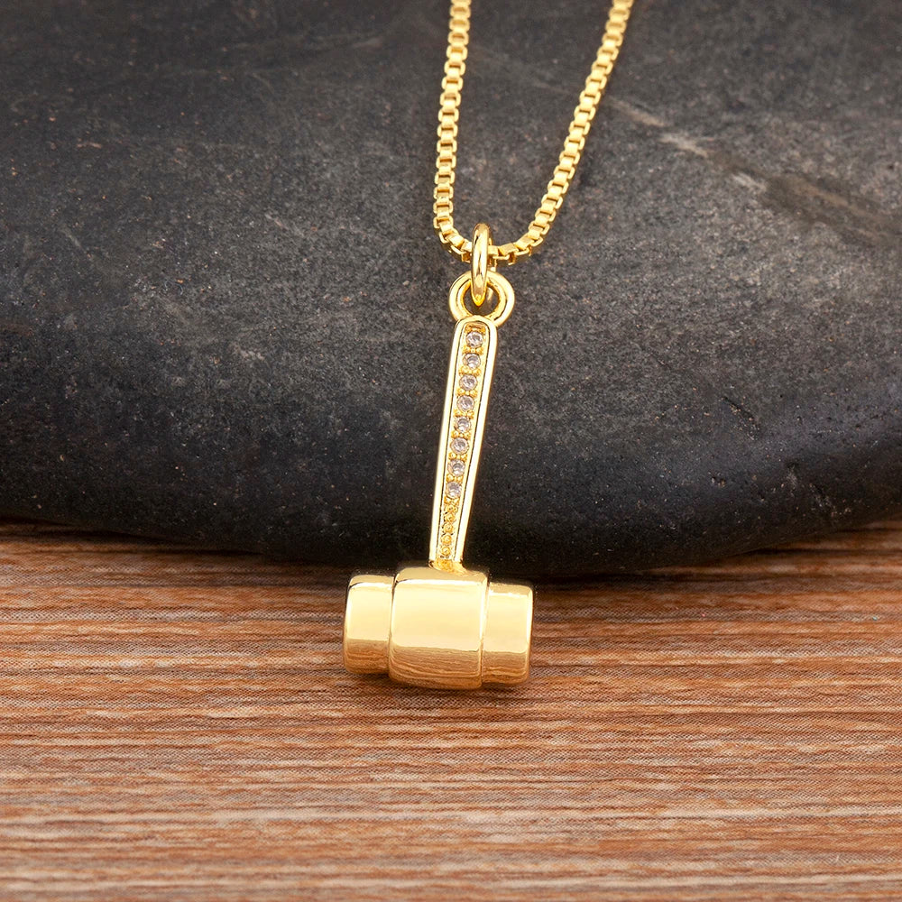 New Popular Balance Hammer Pliers Shape Charm Pendant Necklace 3 Styles For Women Pave Shiny Crystal Zircon Jewelry Gifts - Floq & Raman