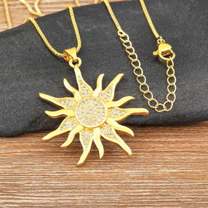 New Fashion Sun Shape Shiny Zircon Lucky Pendant Necklace 3 Styles For Women Punk Style Clavicle Chain Accessories Gifts - Floq & Raman