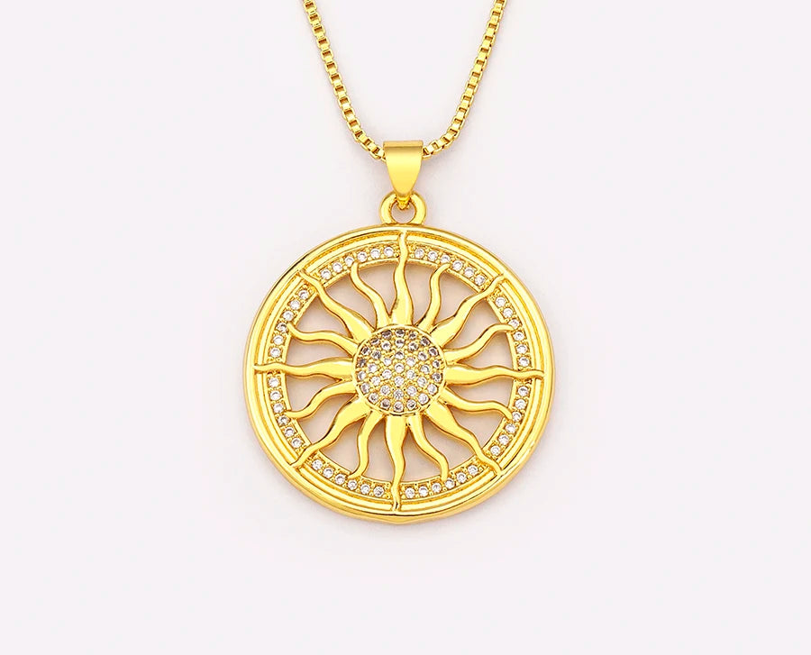 New Fashion Sun Shape Shiny Zircon Lucky Pendant Necklace 3 Styles For Women Punk Style Clavicle Chain Accessories Gifts - Floq & Raman
