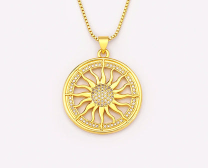New Fashion Sun Shape Shiny Zircon Lucky Pendant Necklace 3 Styles For Women Punk Style Clavicle Chain Accessories Gifts - Floq & Raman