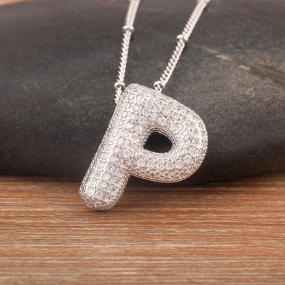 Hot Sale Pave Crystal Zircon A-Z Letters Pendant Necklace Male And Female Couples Name Initials Alphabet Jewelry Fine Gift - Floq & Raman