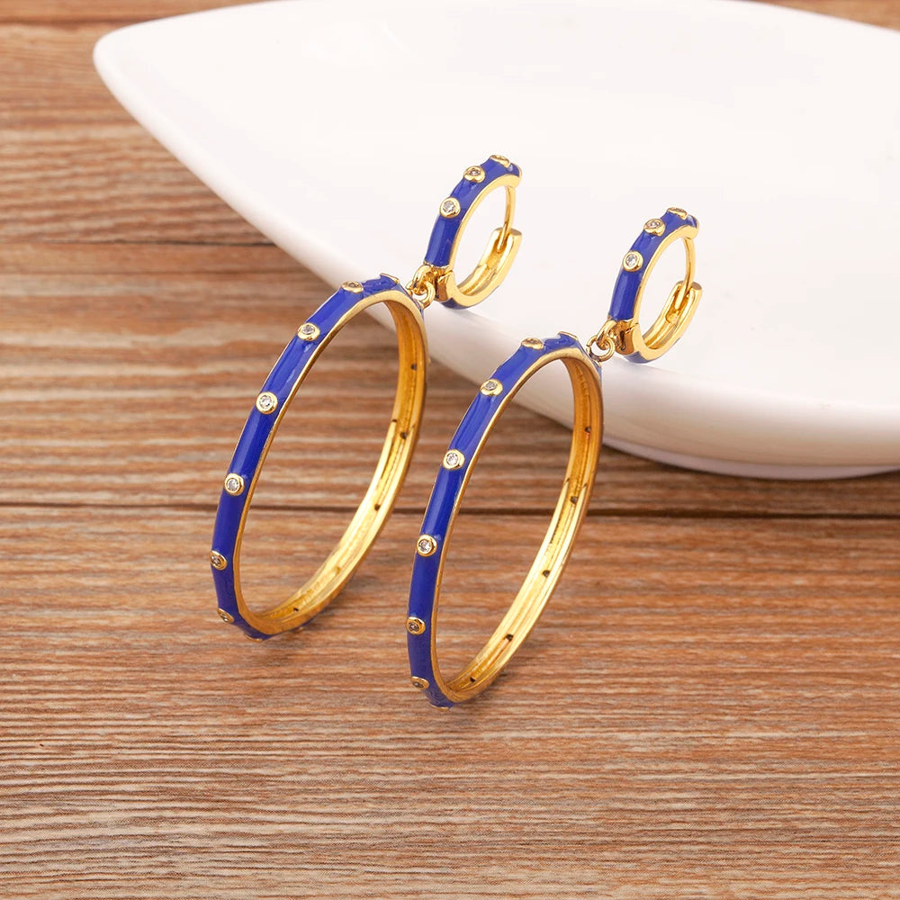 High Quality Big Circle Hoop Earrings For Women Charms Original Design Dark Blue Female Fashion Party Jewelry Gift - Floq & Raman