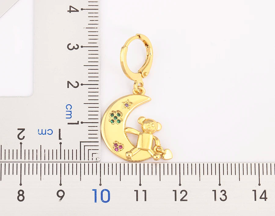 New Creative Design Moon Little Bear Heart Shape Zircon Earrings For Women Girl Fashion Cute Ear Jewelry Daily Party Gifts - Floq & Raman
