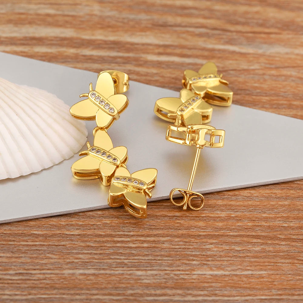New Trendy Butterfly Shape Shiny Zircon Charm Drop Earrings For Women Girl Ear Jewelry Wholesale Accessories Delicate Gift - Floq & Raman