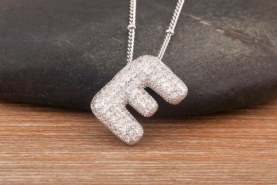Hot Sale Pave Crystal Zircon A-Z Letters Pendant Necklace Male And Female Couples Name Initials Alphabet Jewelry Fine Gift - Floq & Raman