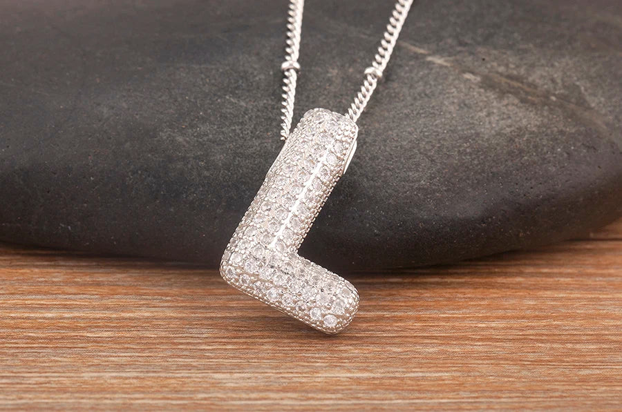 Hot Sale Pave Crystal Zircon A-Z Letters Pendant Necklace Male And Female Couples Name Initials Alphabet Jewelry Fine Gift - Floq & Raman