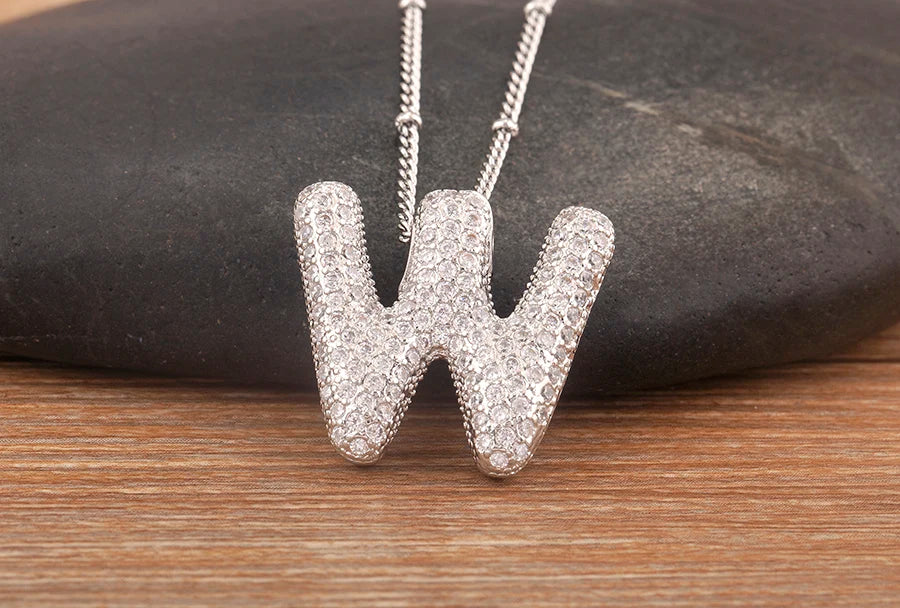 Hot Sale Pave Crystal Zircon A-Z Letters Pendant Necklace Male And Female Couples Name Initials Alphabet Jewelry Fine Gift - Floq & Raman