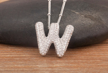 Hot Sale Pave Crystal Zircon A-Z Letters Pendant Necklace Male And Female Couples Name Initials Alphabet Jewelry Fine Gift - Floq & Raman