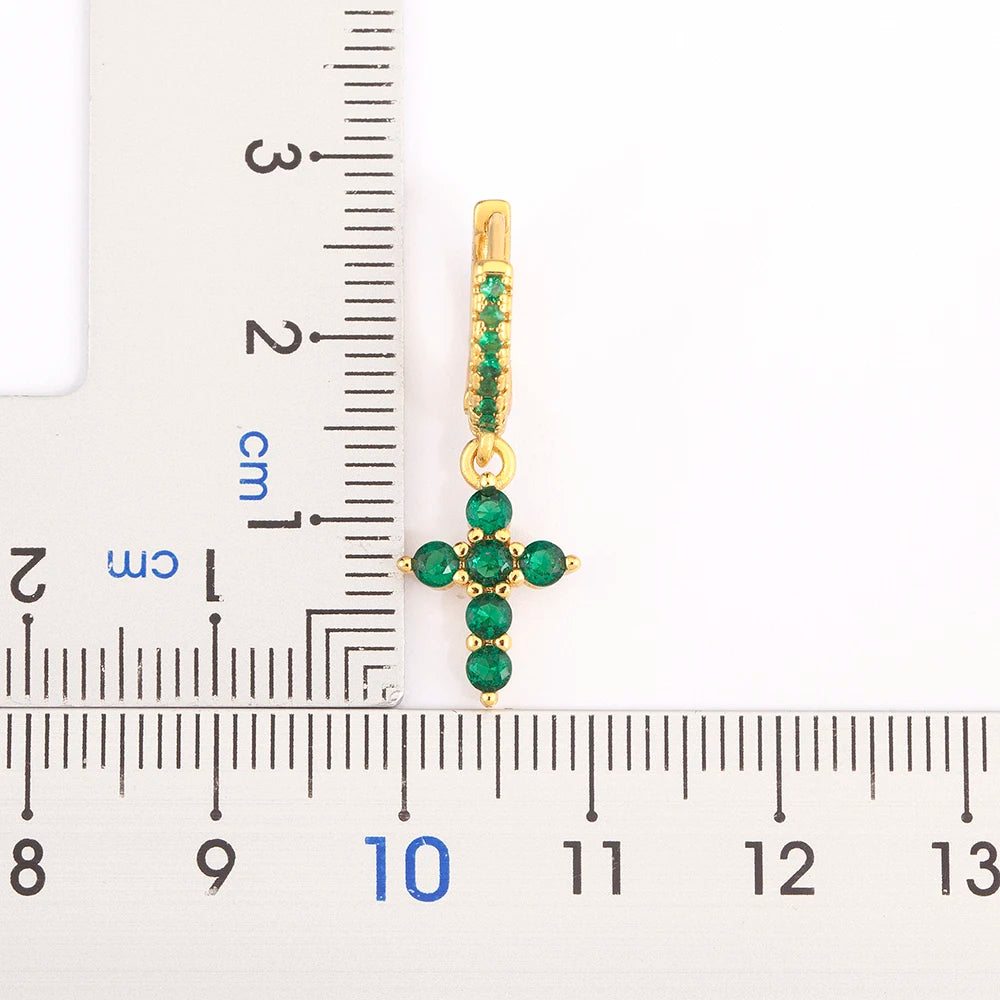 New Trendy Inlaid Green Zircon Cross Charm Drop Earrings For Women Girls Birthday Party Ear Jewelry Wholesale Accessories - Floq & Raman