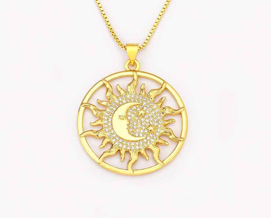 New Fashion Sun Shape Shiny Zircon Lucky Pendant Necklace 3 Styles For Women Punk Style Clavicle Chain Accessories Gifts - Floq & Raman