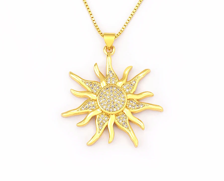 New Fashion Sun Shape Shiny Zircon Lucky Pendant Necklace 3 Styles For Women Punk Style Clavicle Chain Accessories Gifts - Floq & Raman