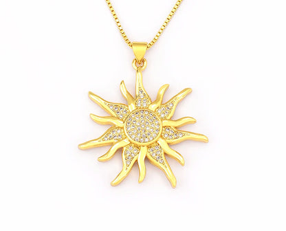 New Fashion Sun Shape Shiny Zircon Lucky Pendant Necklace 3 Styles For Women Punk Style Clavicle Chain Accessories Gifts - Floq & Raman