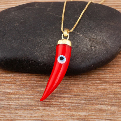 High Quality Creative Trend Capsicum Shape Zircon Evil Eye Charm Pendant Necklace For Women Girl Daily Party Jewelry Gifts - Floq & Raman