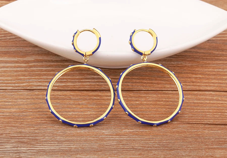 High Quality Big Circle Hoop Earrings For Women Charms Original Design Dark Blue Female Fashion Party Jewelry Gift - Floq & Raman
