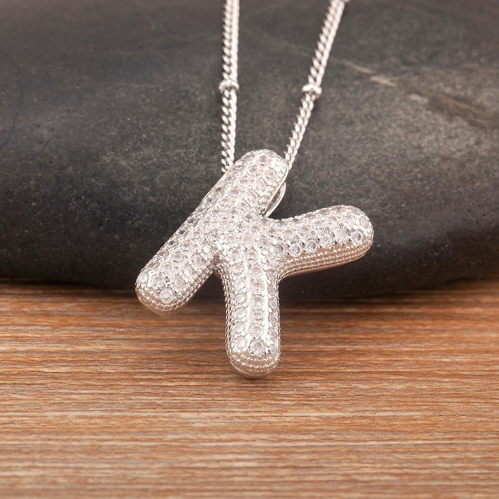 Hot Sale Pave Crystal Zircon A-Z Letters Pendant Necklace Male And Female Couples Name Initials Alphabet Jewelry Fine Gift - Floq & Raman