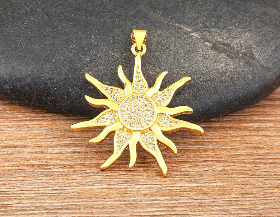 New Fashion Sun Shape Shiny Zircon Lucky Pendant Necklace 3 Styles For Women Punk Style Clavicle Chain Accessories Gifts - Floq & Raman
