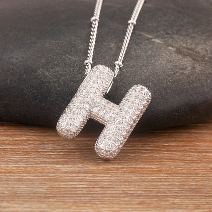 Hot Sale Pave Crystal Zircon A-Z Letters Pendant Necklace Male And Female Couples Name Initials Alphabet Jewelry Fine Gift - Floq & Raman