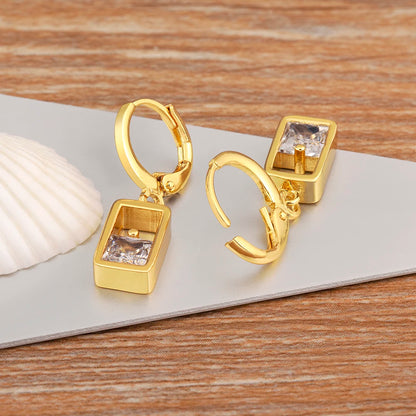 High Quality Hollow Design Rectangle Shape Shiny Zircon Charm Drop Earrings For Women Girl Wedding Party Ear Jewelry Gifts - Floq & Raman