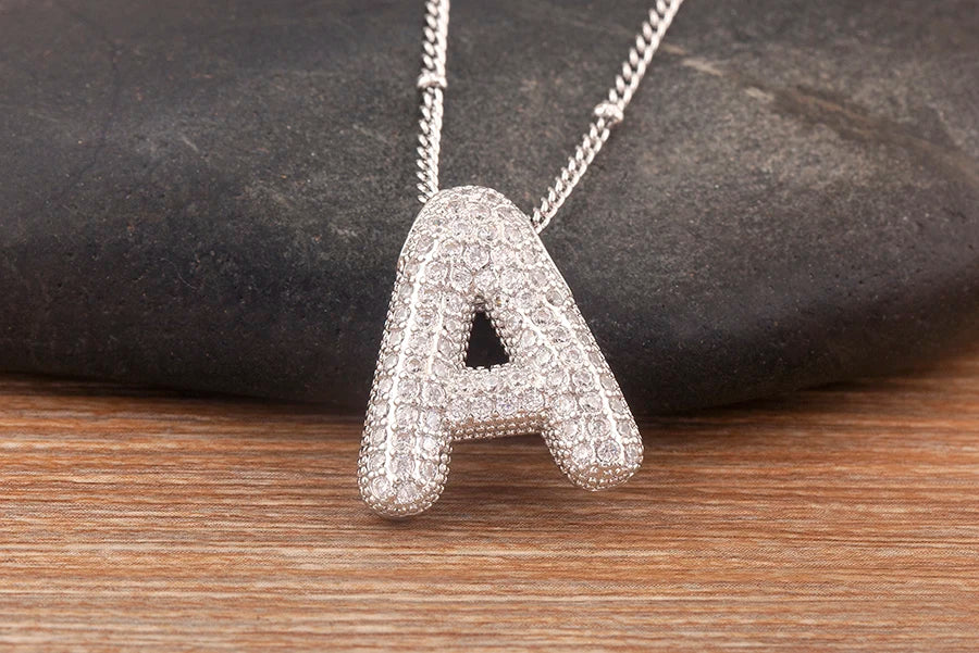 Hot Sale Pave Crystal Zircon A-Z Letters Pendant Necklace Male And Female Couples Name Initials Alphabet Jewelry Fine Gift - Floq & Raman