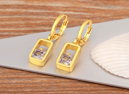 High Quality Hollow Design Rectangle Shape Shiny Zircon Charm Drop Earrings For Women Girl Wedding Party Ear Jewelry Gifts - Floq & Raman