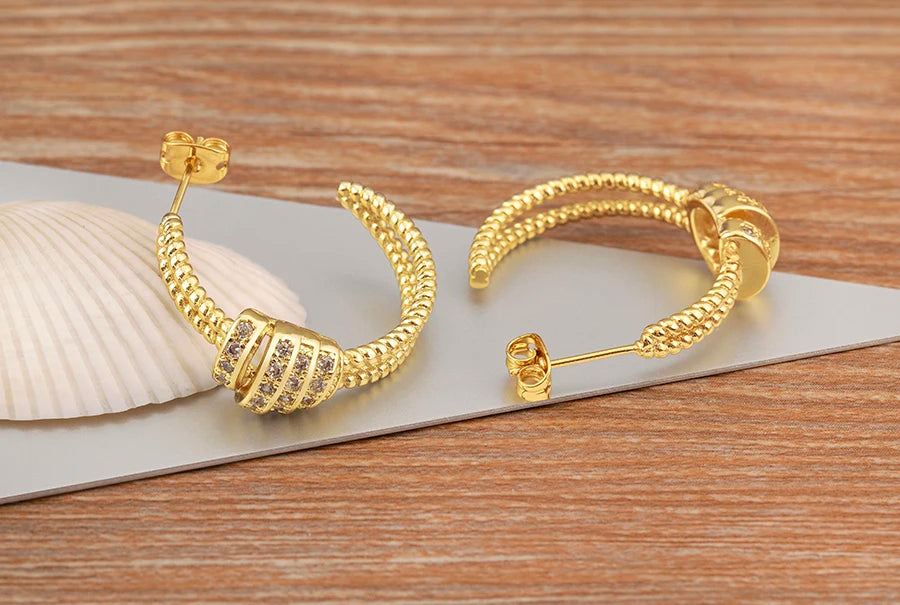 New Fashion Inlaid Shiny Zircon Double Layer Charm Drop Earrings For Women Elegant Aesthetic Ear Jewelry Accessories Gifts - Floq & Raman