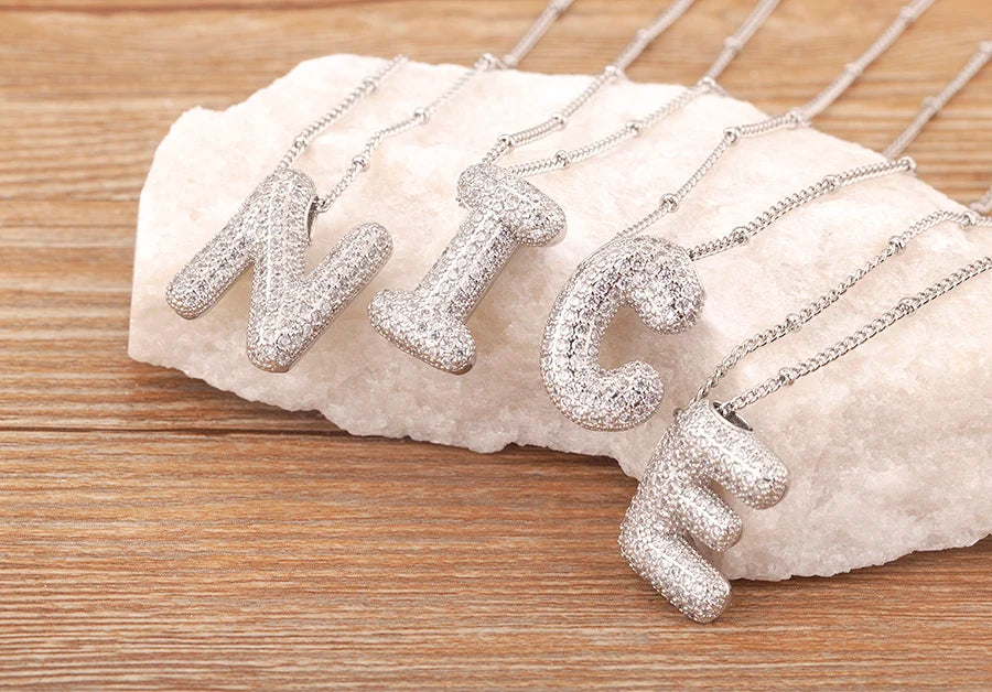 Hot Sale Pave Crystal Zircon A-Z Letters Pendant Necklace Male And Female Couples Name Initials Alphabet Jewelry Fine Gift - Floq & Raman